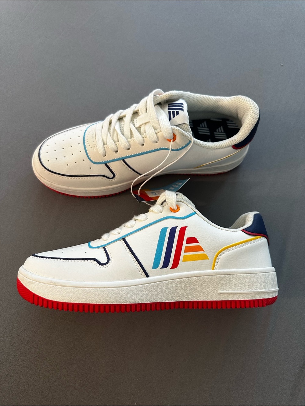 Rare Aldi White Sneakers with Multicolor Stripe Logo